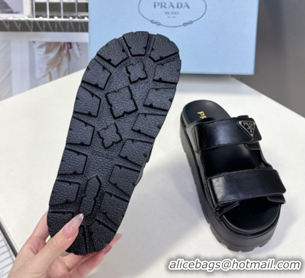 Grade Quality Prada Leather platform sandals 4.5cm Black 0530010