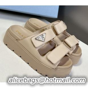Pretty Style Prada Leather platform sandals 4.5cm Beige 0530011