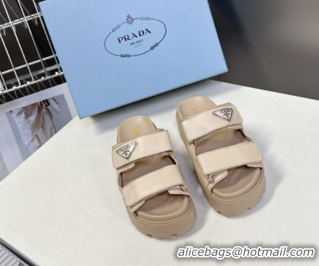 Pretty Style Prada Leather platform sandals 4.5cm Beige 0530011