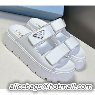 Shop Duplicate Prada Leather platform sandals 4.5cm White 0530012