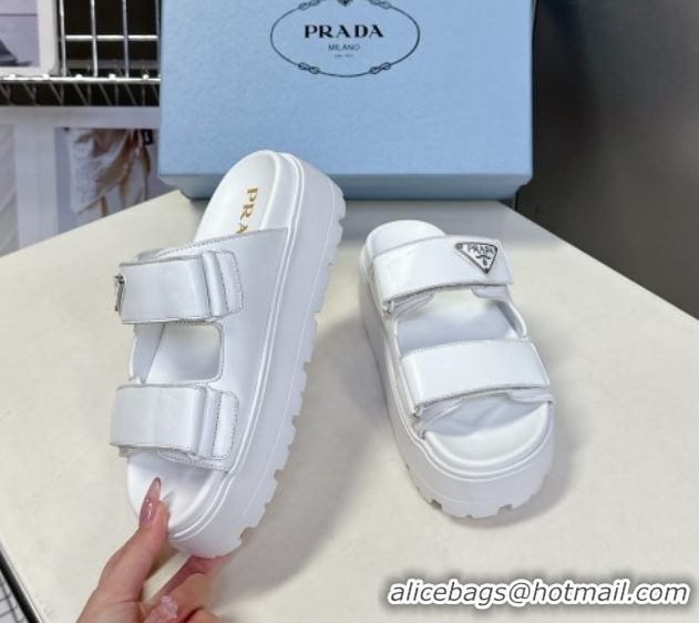 Shop Duplicate Prada Leather platform sandals 4.5cm White 0530012