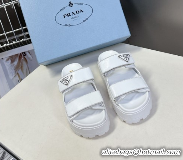 Shop Duplicate Prada Leather platform sandals 4.5cm White 0530012