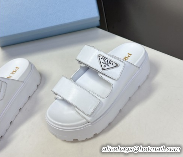 Shop Duplicate Prada Leather platform sandals 4.5cm White 0530012