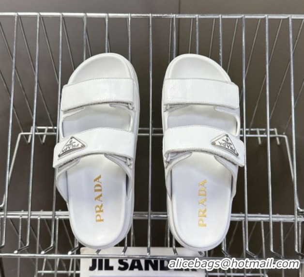 Shop Duplicate Prada Leather platform sandals 4.5cm White 0530012