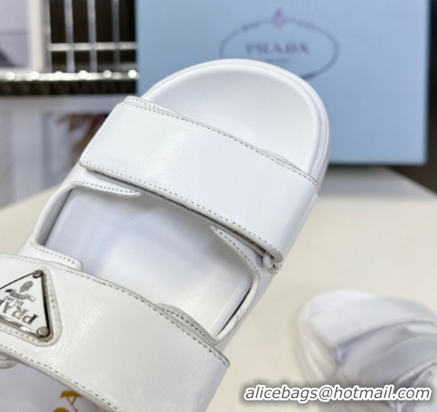 Shop Duplicate Prada Leather platform sandals 4.5cm White 0530012