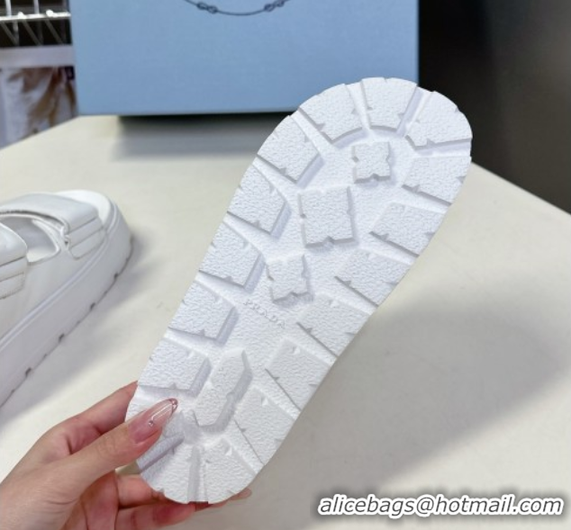 Shop Duplicate Prada Leather platform sandals 4.5cm White 0530012
