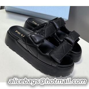 Durable Prada Padded nappa leather platform slides sandal 4.5cm Black 1XZ775 0530013