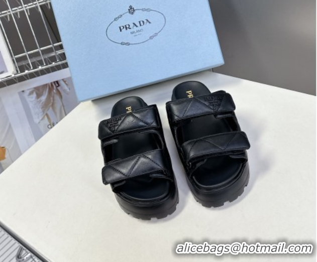 Durable Prada Padded nappa leather platform slides sandal 4.5cm Black 1XZ775 0530013