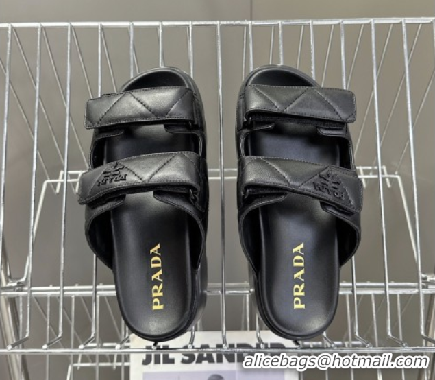 Durable Prada Padded nappa leather platform slides sandal 4.5cm Black 1XZ775 0530013
