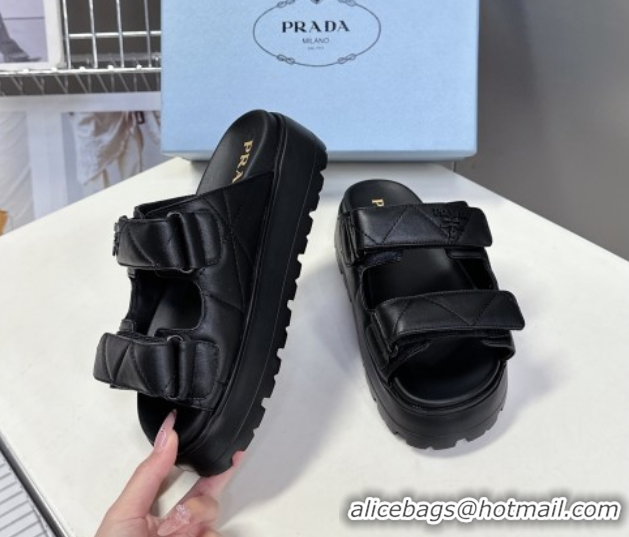 Durable Prada Padded nappa leather platform slides sandal 4.5cm Black 1XZ775 0530013