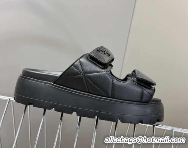 Durable Prada Padded nappa leather platform slides sandal 4.5cm Black 1XZ775 0530013