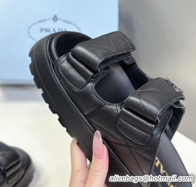 Durable Prada Padded nappa leather platform slides sandal 4.5cm Black 1XZ775 0530013