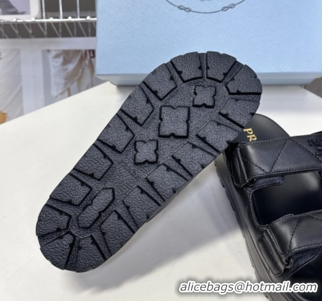 Durable Prada Padded nappa leather platform slides sandal 4.5cm Black 1XZ775 0530013