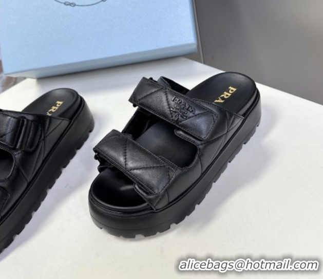Durable Prada Padded nappa leather platform slides sandal 4.5cm Black 1XZ775 0530013