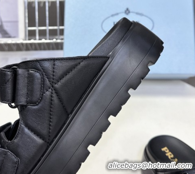Durable Prada Padded nappa leather platform slides sandal 4.5cm Black 1XZ775 0530013