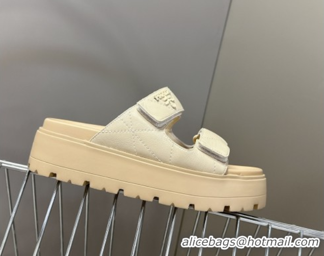 Best Grade Prada Padded nappa leather platform slides sandal 4.5cm Beige 1XZ775 0530014