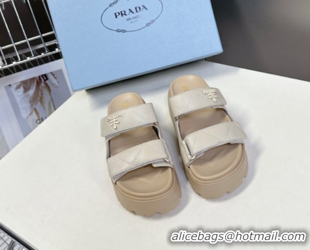 Best Grade Prada Padded nappa leather platform slides sandal 4.5cm Beige 1XZ775 0530014