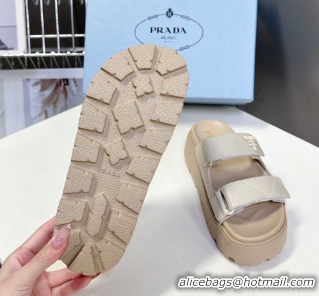 Best Grade Prada Padded nappa leather platform slides sandal 4.5cm Beige 1XZ775 0530014