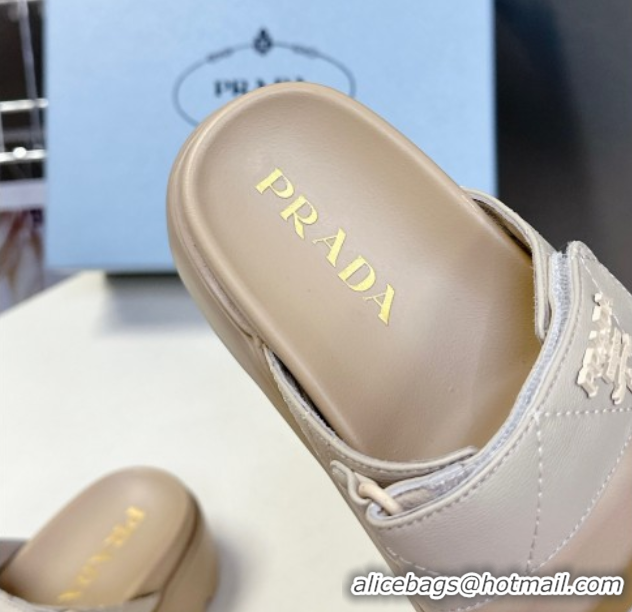 Best Grade Prada Padded nappa leather platform slides sandal 4.5cm Beige 1XZ775 0530014