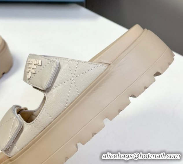 Best Grade Prada Padded nappa leather platform slides sandal 4.5cm Beige 1XZ775 0530014