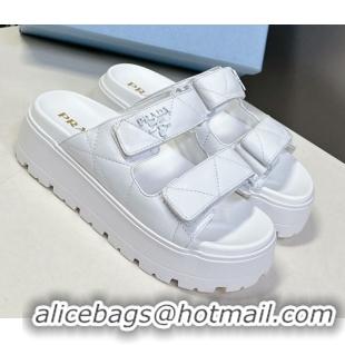 Luxurious Prada Padded nappa leather platform slides sandal 4.5cm White 1XZ775 0530015