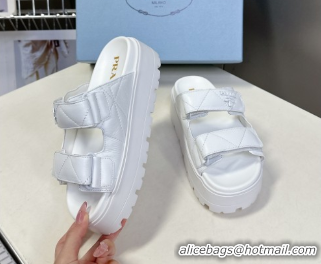 Luxurious Prada Padded nappa leather platform slides sandal 4.5cm White 1XZ775 0530015