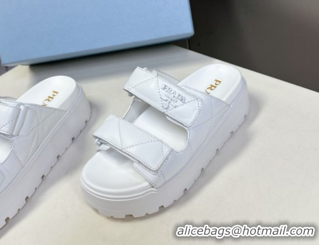 Luxurious Prada Padded nappa leather platform slides sandal 4.5cm White 1XZ775 0530015