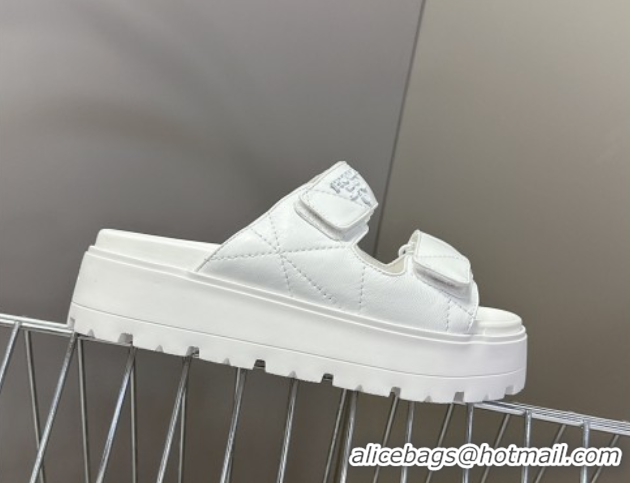 Luxurious Prada Padded nappa leather platform slides sandal 4.5cm White 1XZ775 0530015