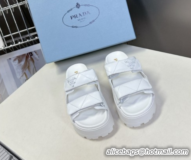 Luxurious Prada Padded nappa leather platform slides sandal 4.5cm White 1XZ775 0530015