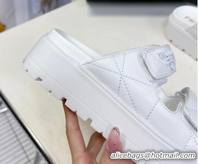 Luxurious Prada Padded nappa leather platform slides sandal 4.5cm White 1XZ775 0530015
