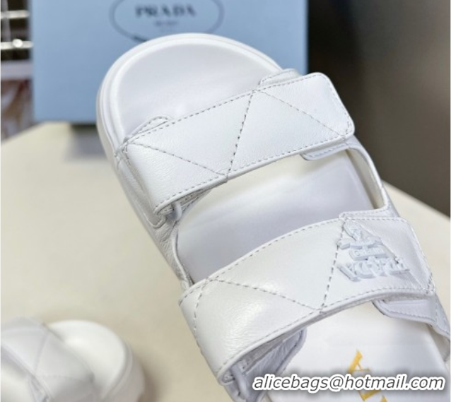 Luxurious Prada Padded nappa leather platform slides sandal 4.5cm White 1XZ775 0530015