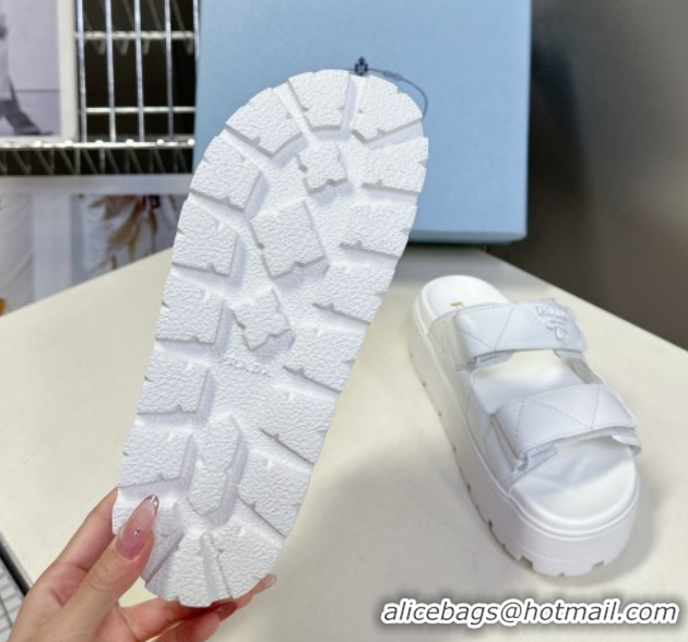 Luxurious Prada Padded nappa leather platform slides sandal 4.5cm White 1XZ775 0530015