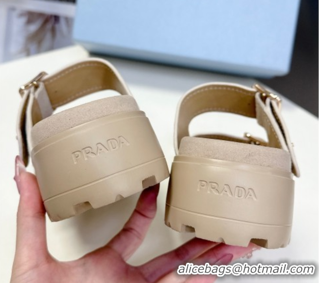 Best Price Prada Suede Platform strap slides sandal 4.5cm with buckle Light Beige 1XX692 0530016