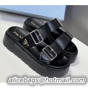 Purchase Prada Calf Leather Platform strap slides sandal 4.5cm with buckle Black 1XX692 0530019