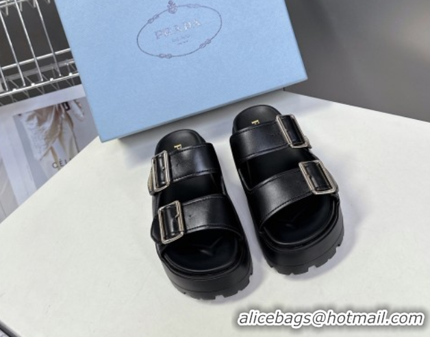 Purchase Prada Calf Leather Platform strap slides sandal 4.5cm with buckle Black 1XX692 0530019