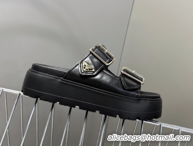 Purchase Prada Calf Leather Platform strap slides sandal 4.5cm with buckle Black 1XX692 0530019