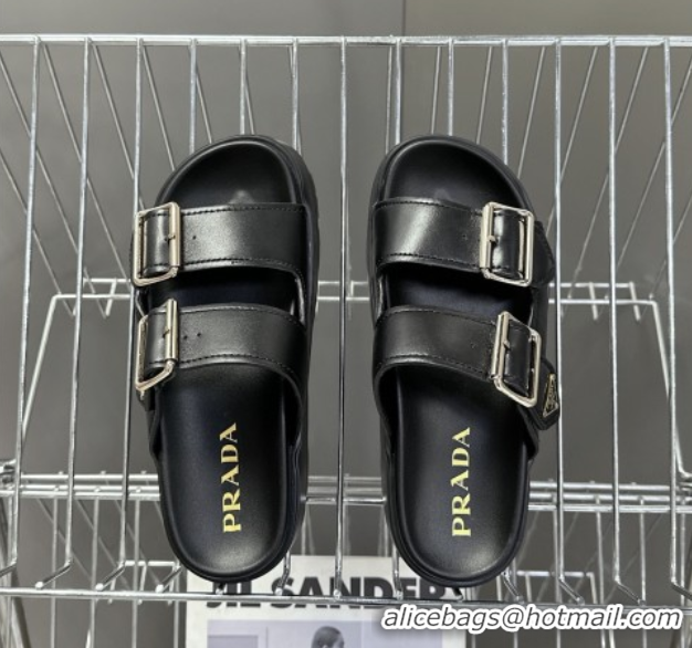 Purchase Prada Calf Leather Platform strap slides sandal 4.5cm with buckle Black 1XX692 0530019