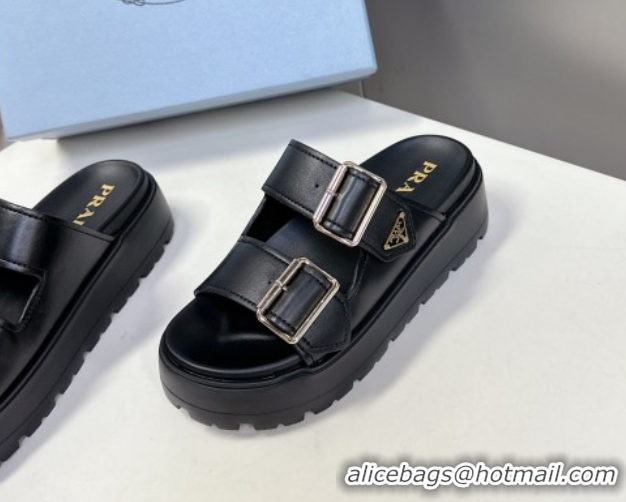 Purchase Prada Calf Leather Platform strap slides sandal 4.5cm with buckle Black 1XX692 0530019