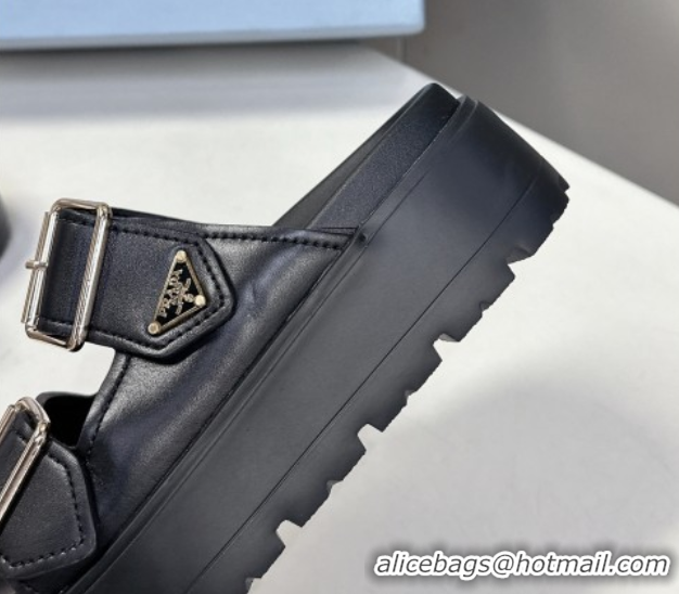 Purchase Prada Calf Leather Platform strap slides sandal 4.5cm with buckle Black 1XX692 0530019