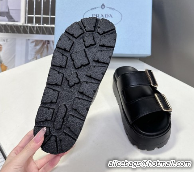 Purchase Prada Calf Leather Platform strap slides sandal 4.5cm with buckle Black 1XX692 0530019