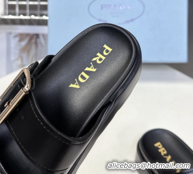 Purchase Prada Calf Leather Platform strap slides sandal 4.5cm with buckle Black 1XX692 0530019