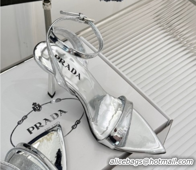 Low Cost Prada Brushed Leather Pointed Sandals 9.5cm Silver PR053002 0530020