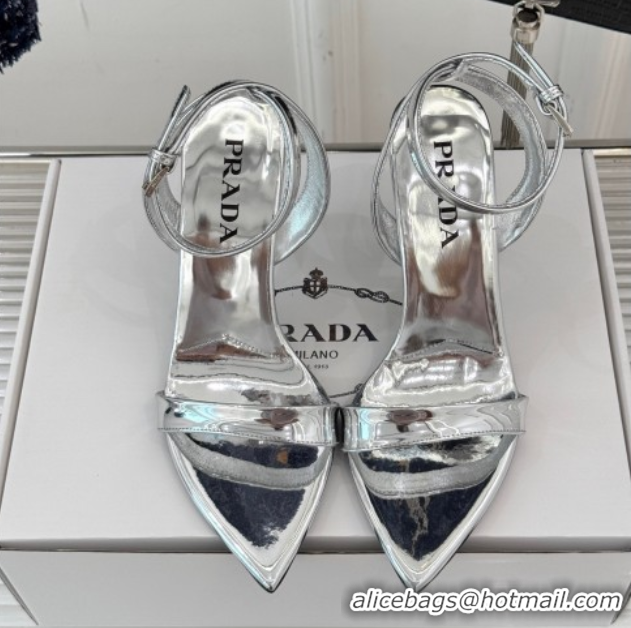 Low Cost Prada Brushed Leather Pointed Sandals 9.5cm Silver PR053002 0530020