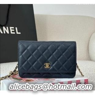 Famous Brand Chanel Grained Calfskin Classic Wallet on Chain WOC AP4241 Navy Blue/Gold 2025