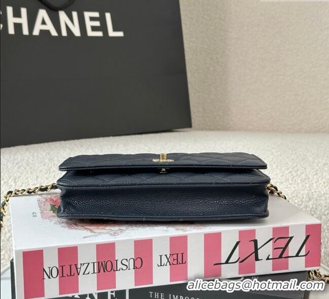 Famous Brand Chanel Grained Calfskin Classic Wallet on Chain WOC AP4241 Navy Blue/Gold 2025