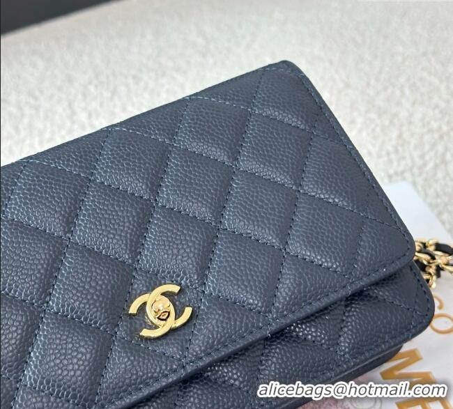 Famous Brand Chanel Grained Calfskin Classic Wallet on Chain WOC AP4241 Navy Blue/Gold 2025