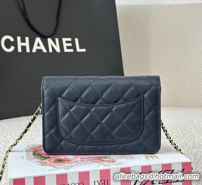Famous Brand Chanel Grained Calfskin Classic Wallet on Chain WOC AP4241 Navy Blue/Gold 2025