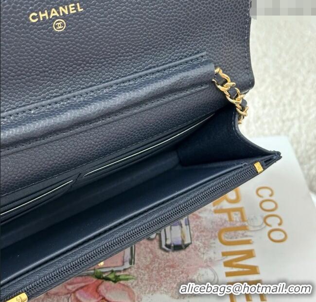 Famous Brand Chanel Grained Calfskin Classic Wallet on Chain WOC AP4241 Navy Blue/Gold 2025