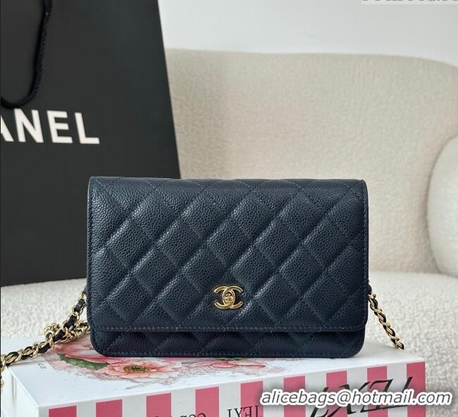Famous Brand Chanel Grained Calfskin Classic Wallet on Chain WOC AP4241 Navy Blue/Gold 2025