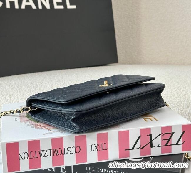 Famous Brand Chanel Grained Calfskin Classic Wallet on Chain WOC AP4241 Navy Blue/Gold 2025